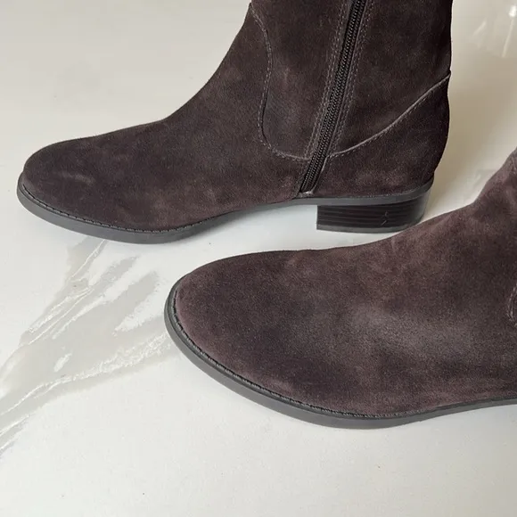 INC International Concepts Fayer Tall Brown Fringe Suede Boots Women 8 Wide Calf