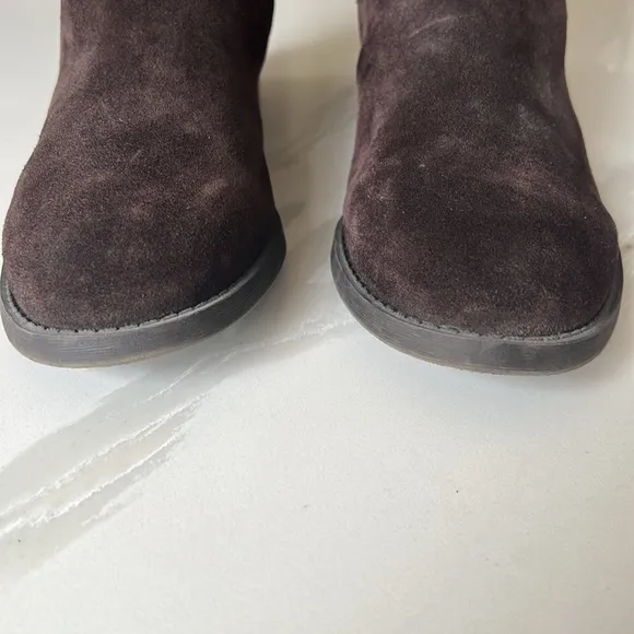 INC International Concepts Fayer Tall Brown Fringe Suede Boots Women 8 Wide Calf