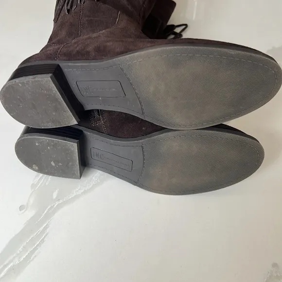 INC International Concepts Fayer Tall Brown Fringe Suede Boots Women 8 Wide Calf