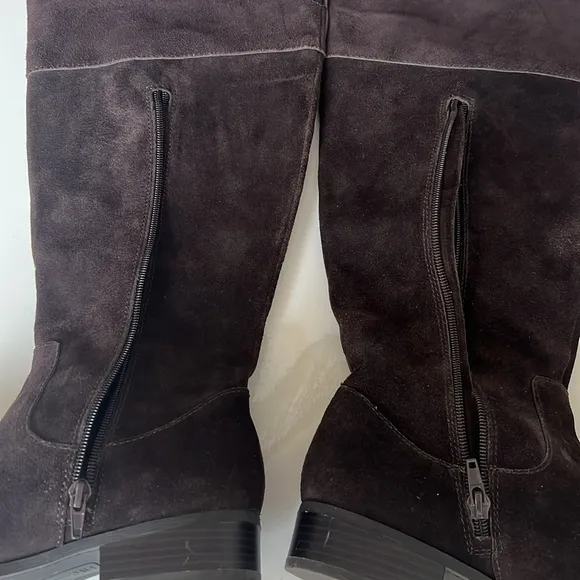 INC International Concepts Fayer Tall Brown Fringe Suede Boots Women 8 Wide Calf