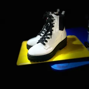 Indigo Lace Up Boots White and Black with Chunky Sole