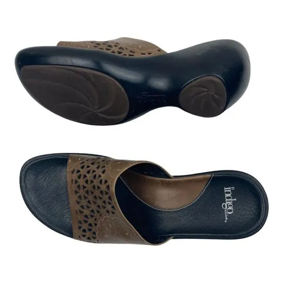 Indigo by Clarks Women's Brown Leather Cut Out Open Toe Wedge Sandals US 10M