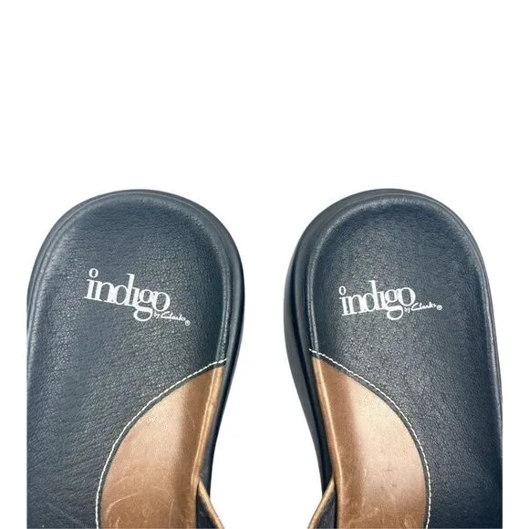 Indigo by Clarks Women's Brown Leather Cut Out Open Toe Wedge Sandals US 10M