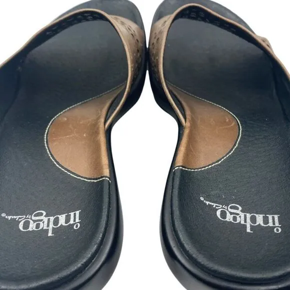 Indigo by Clarks Women's Brown Leather Cut Out Open Toe Wedge Sandals US 10M