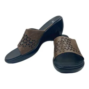 Indigo by Clarks Women's Brown Leather Cut Out Open Toe Wedge Sandals US 10M