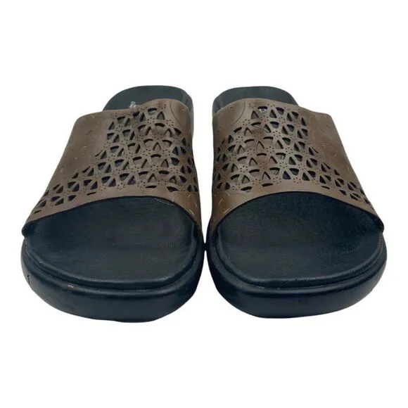 Indigo by Clarks Women's Brown Leather Cut Out Open Toe Wedge Sandals US 10M