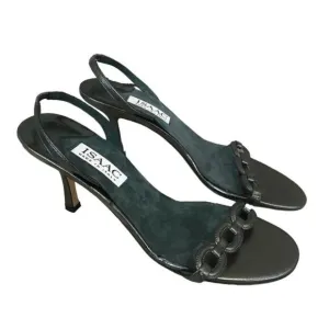 Isaac Mizrahi Size 9.5 Slingback Metallic Gray Leather Heel Sandals Italy