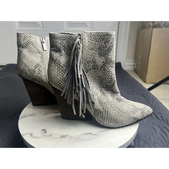 ISOLA Antonella Leather Snakeskin Tassel Wedge Heel Bootie Western Cowgirl  8.5
