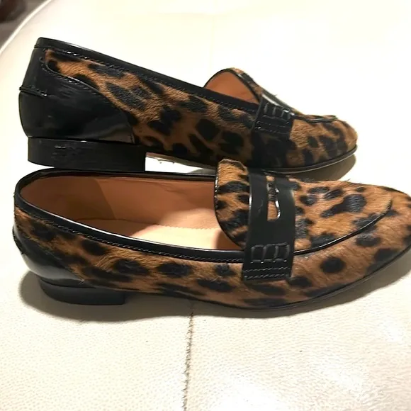 J Crew Academy Leopard Print Penny Loafers Size 7