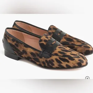 J Crew Academy Leopard Print Penny Loafers Size 7