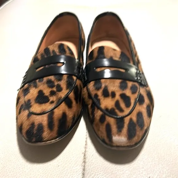 J Crew Academy Leopard Print Penny Loafers Size 7