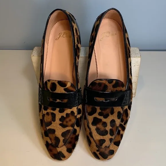 J. Crew Academy Penny Loafers in Leopard Calf Hair