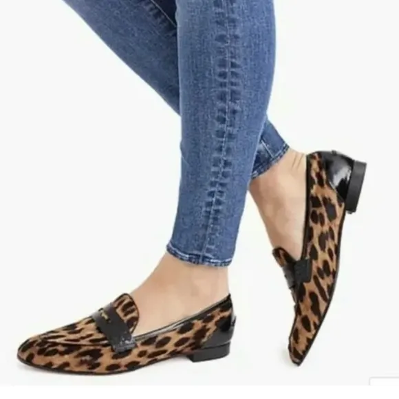 J. Crew Academy Penny Loafers in Leopard Calf Hair