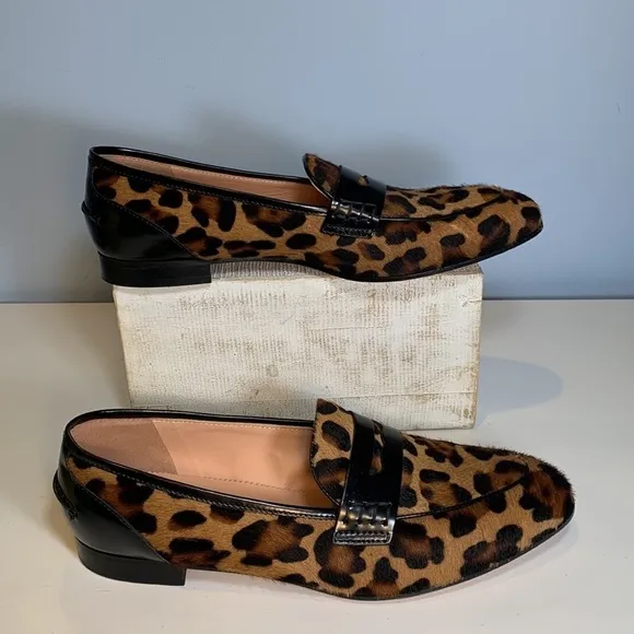 J. Crew Academy Penny Loafers in Leopard Calf Hair