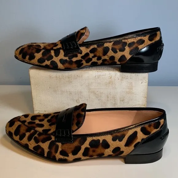 J. Crew Academy Penny Loafers in Leopard Calf Hair
