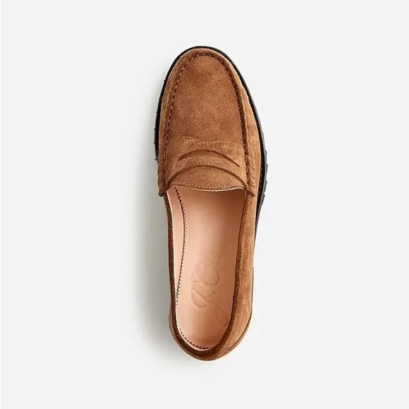 J Crew BLACK Winona lug-sole penny loafers in suede BP306
