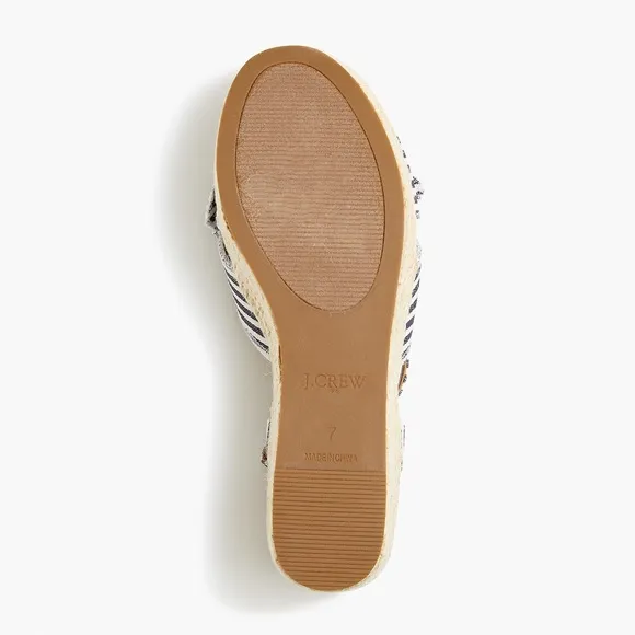 J. Crew Blue and White Stripe Canvas Bow Platform Espadrilles Sandals