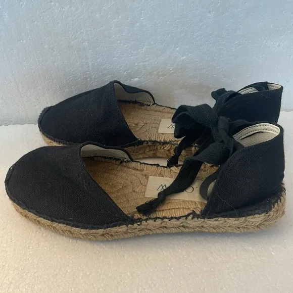 J Crew espadrilles sandals tie up wrap flats preppy black women’s size 7