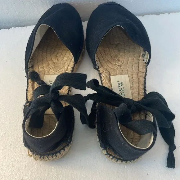 J Crew espadrilles sandals tie up wrap flats preppy black women’s size 7