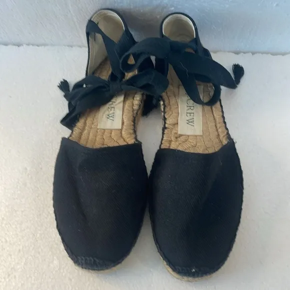 J Crew espadrilles sandals tie up wrap flats preppy black women’s size 7