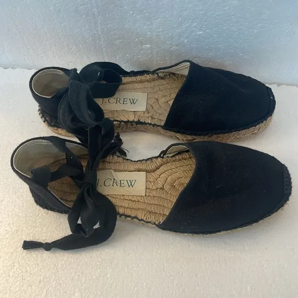 J Crew espadrilles sandals tie up wrap flats preppy black women’s size 7