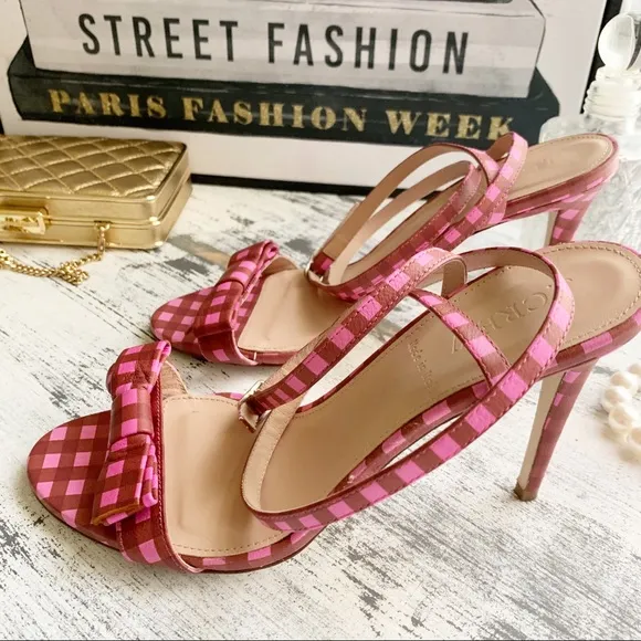 J. Crew gingham strappy heeled sandals sz 6