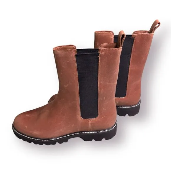 J. Crew Gwen Lug Sole‎ Chelsea Boot Size 9.5 Brown Leather Mid Calf Chunky