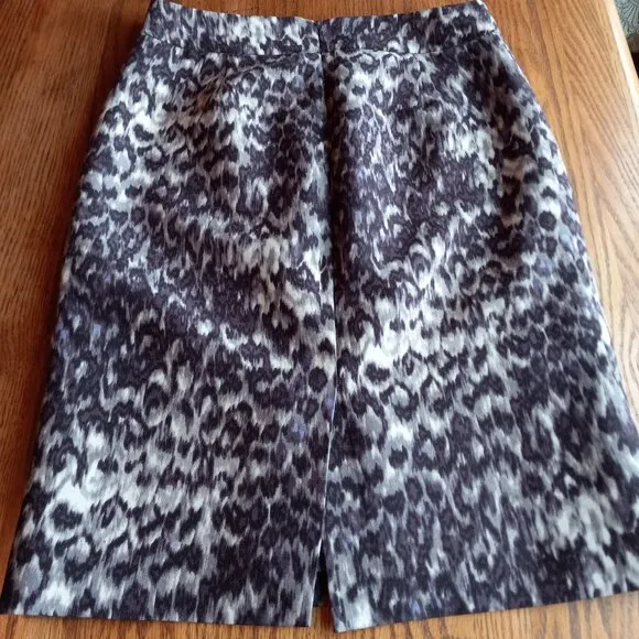J Crew Leopard Print Wool/Silk Skirt Size 6 Old Money Animal Print