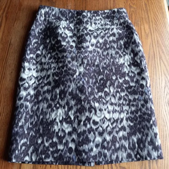 J Crew Leopard Print Wool/Silk Skirt Size 6 Old Money Animal Print