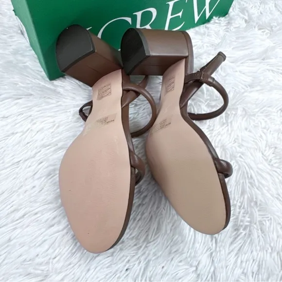 J Crew Lucie minimal slingback block-heel sandals in leather in tarnished brown