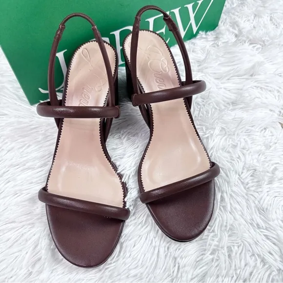 J Crew Lucie minimal slingback block-heel sandals in leather in tarnished brown