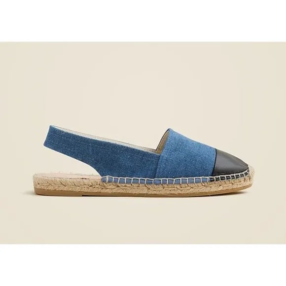 J. CREW Made-in-Spain Cap Toe Slingback Espadrilles in Denim Size 9 NEW Coastal