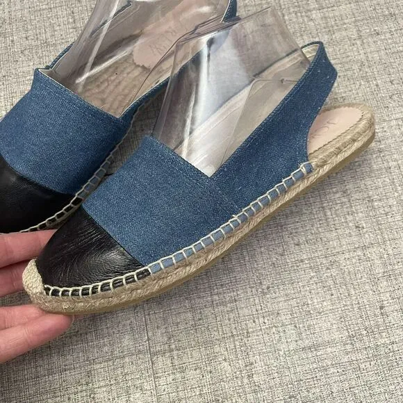 J. CREW Made-in-Spain Cap Toe Slingback Espadrilles in Denim Size 9 NEW Coastal