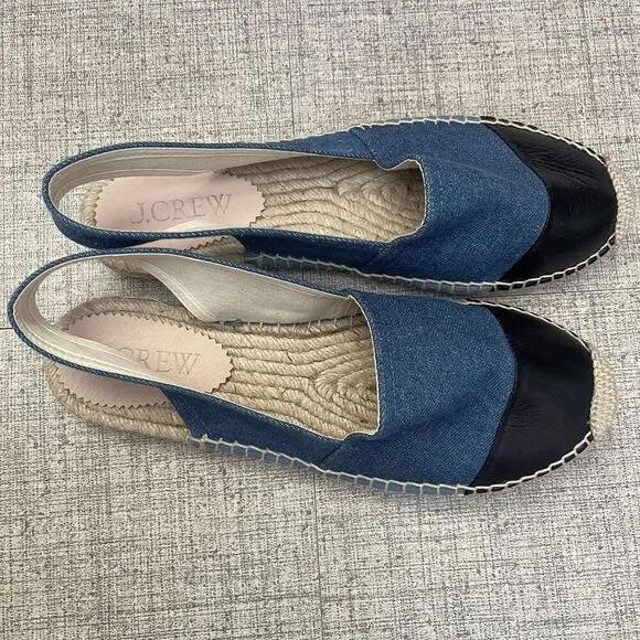 J. CREW Made-in-Spain Cap Toe Slingback Espadrilles in Denim Size 9 NEW Coastal
