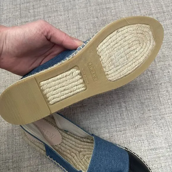 J. CREW Made-in-Spain Cap Toe Slingback Espadrilles in Denim Size 9 NEW Coastal