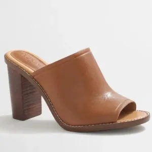 J. Crew Margo Leather Open Toe Block Heel Mules Sandals Cognac Brown 8