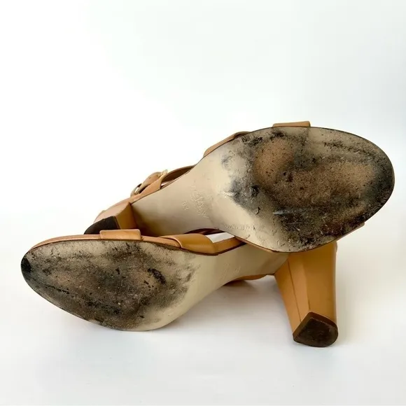 J. Crew Mari Tan Leather Block Heel Crisscross Sandals Made in Italy Size 8.5