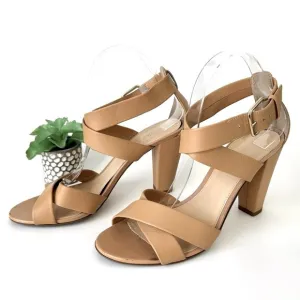 J. Crew Mari Tan Leather Block Heel Crisscross Sandals Made in Italy Size 8.5