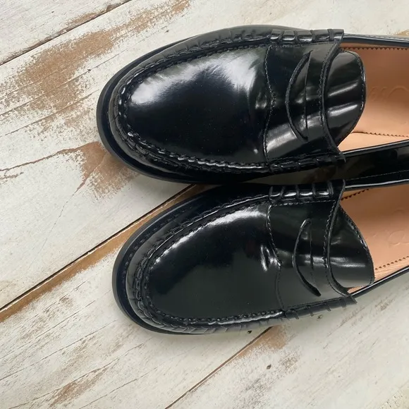 J. Crew Winona penny loafers black Italian leather preppy women’s  sz 6.5 NWOB