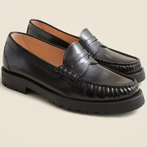 J. Crew Winona penny loafers black Italian leather preppy women’s  sz 6.5 NWOB