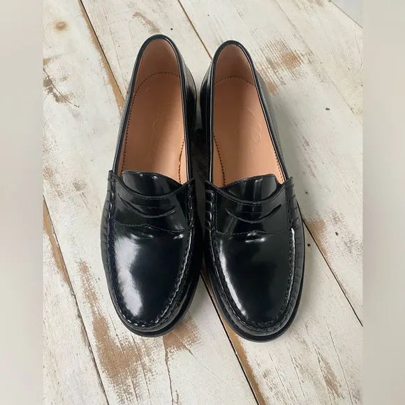 J. Crew Winona penny loafers black Italian leather preppy women’s  sz 6.5 NWOB