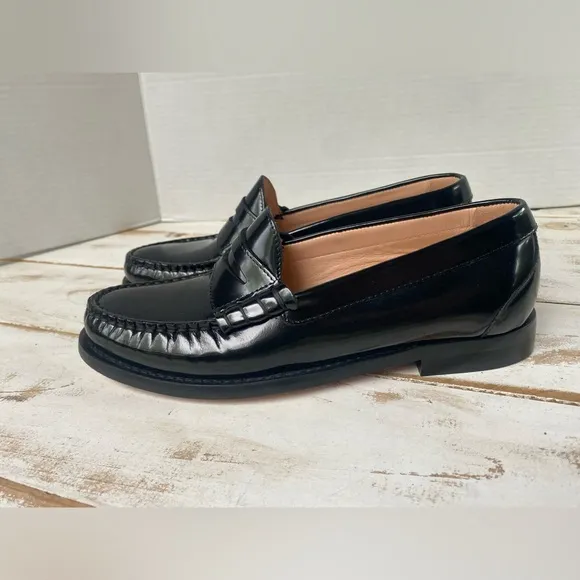 J. Crew Winona penny loafers black Italian leather preppy women’s  sz 6.5 NWOB