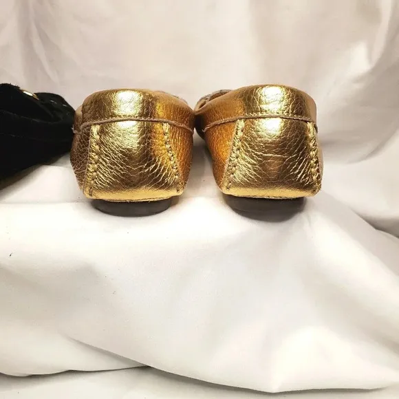J. Crew Women's Suede &amp; Metallic Buckle Penny Loafers Gold Black Size 5