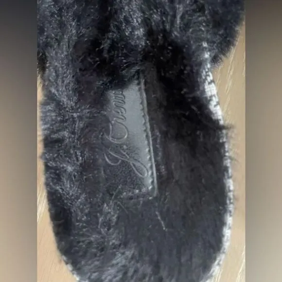 J Crew Academy faux fur loafer mule glen plaid size 7.5