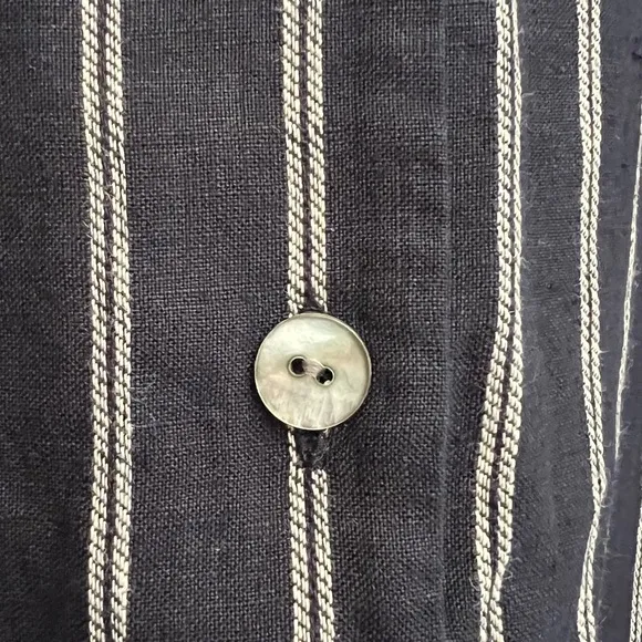 J. Jill Love Linen Mixed Striped Navy Blue Classic Button Up Classic Dress NEW M