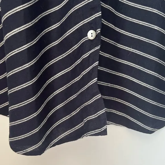 J. Jill Love Linen Mixed Striped Navy Blue Classic Button Up Classic Dress NEW M