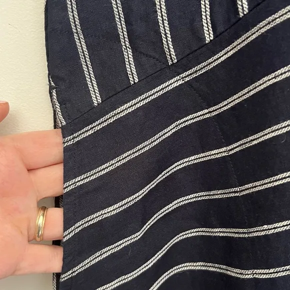 J. Jill Love Linen Mixed Striped Navy Blue Classic Button Up Classic Dress NEW M