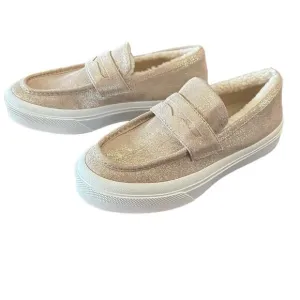 J Slides  Metallic Suede Platform Penny Loafers Shearling Lined Slip On NEW 8