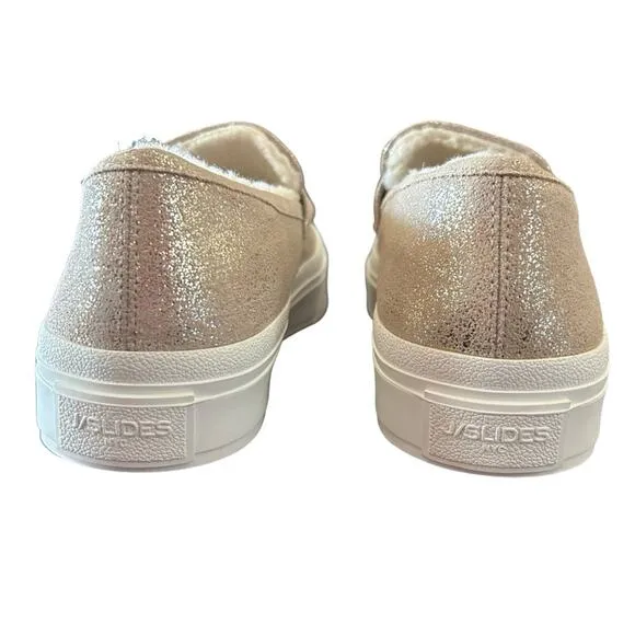 J Slides  Metallic Suede Platform Penny Loafers Shearling Lined Slip On NEW 8