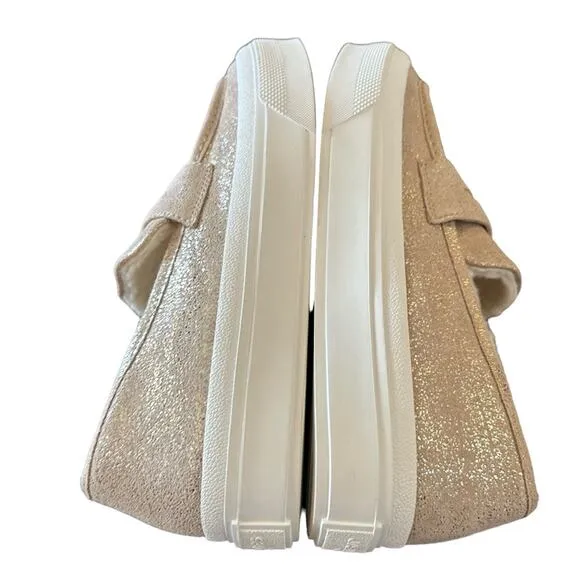 J Slides  Metallic Suede Platform Penny Loafers Shearling Lined Slip On NEW 8